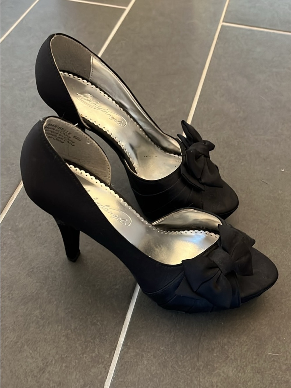 Michaelangelo Black Bow Peep-Toe Heels